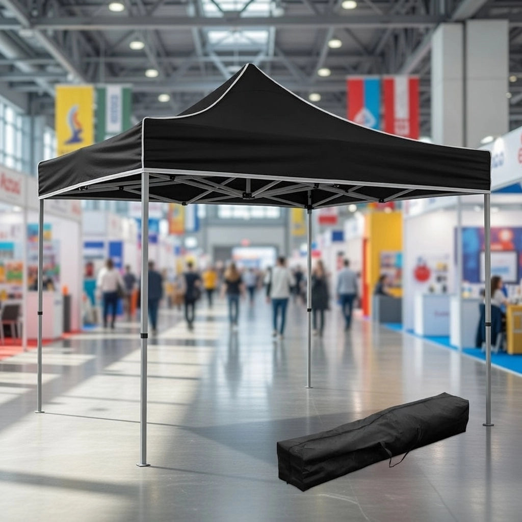 Gazebo Richiudibile Pieghevole 3x3m in Acciaio e PVC Impermeabile Nero