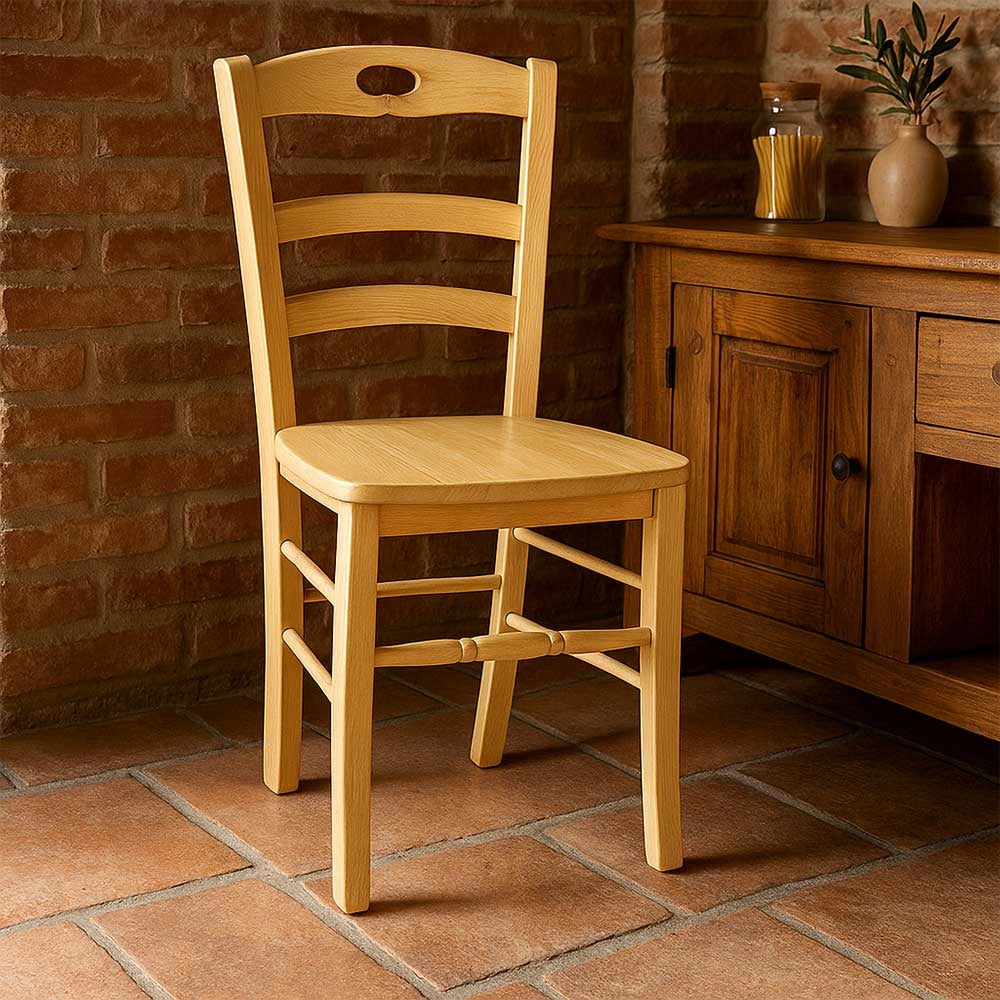 Sedia da sala da pranzo cucina Loris in legno naturale con seduta in massello