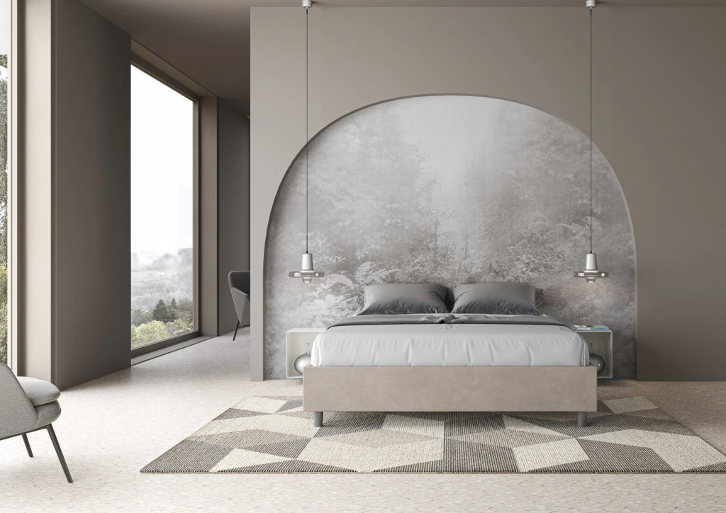 BS COM Letto matrimoniale francese contenitore imbottito 140x210 microfibra sabbia
