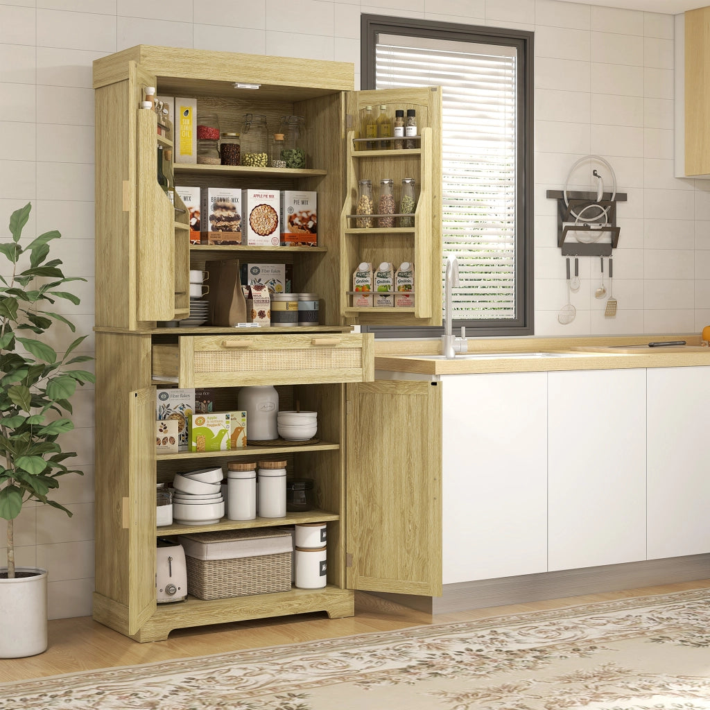 Credenza Cucina Boho 2 Ante Cassetto Portaspezie ¨C Xylo ¨C Legno Rattan Rovere 76x40x183cm