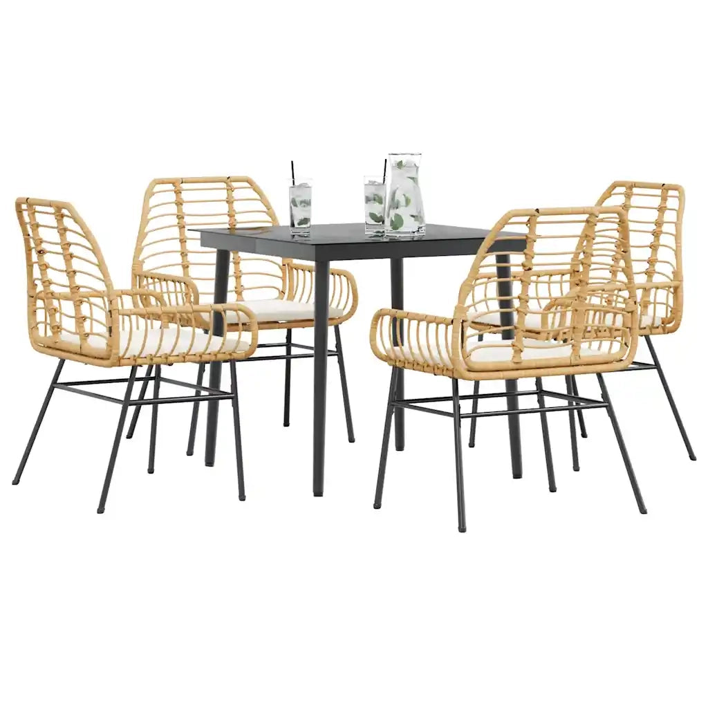 Set da Pranzo da Giardino 5pz | Set Salotto da Giardino con Cuscini Polyrattan Vetro