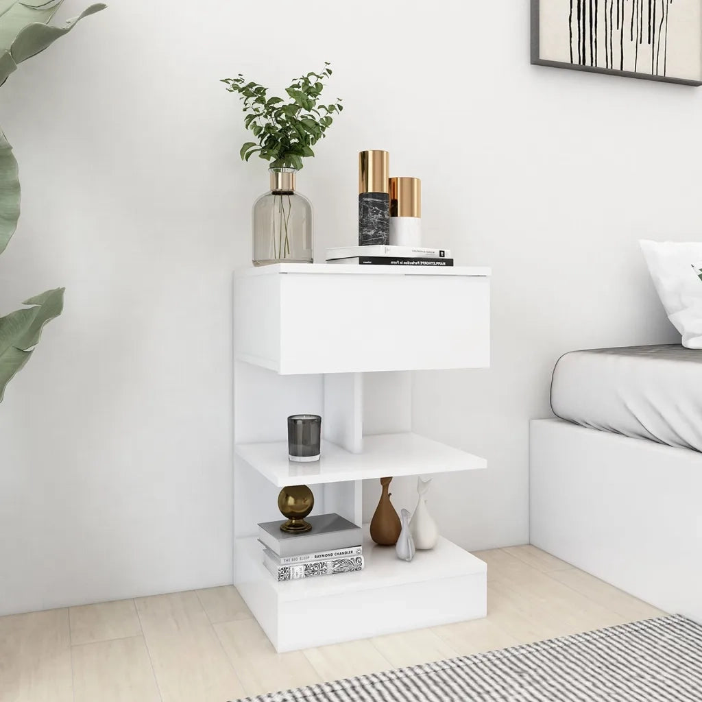 Set di 2 Comodini | Armadio da Notte | Mobiletto da notte Bianchi 40x35x65 cm in Legno Ingegnerizzato