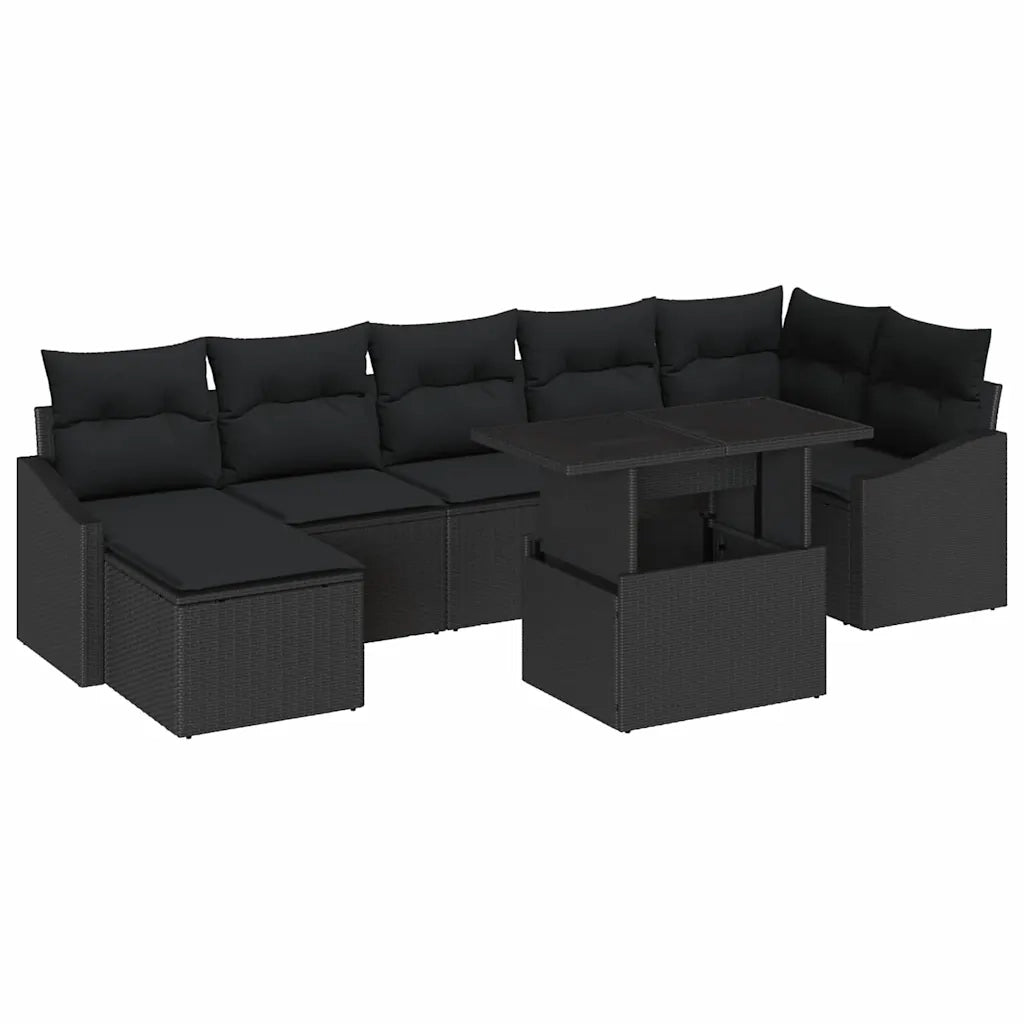 Set Divano da Giardino con cuscino 8 pcs Nero polyrattan 3349049