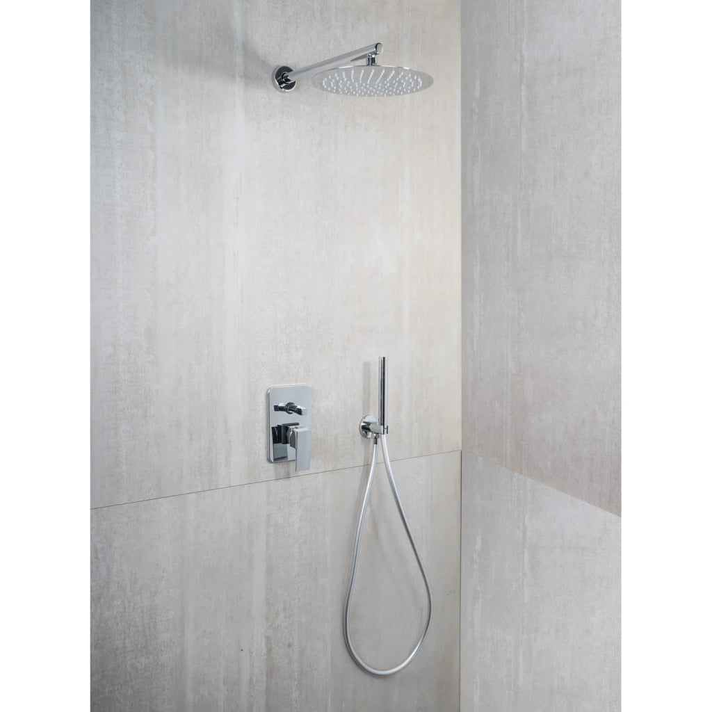 Saliscendi Doccia con soffione e doccetta Cromo in Acciaio inox e ottone cromato Mod. Hera