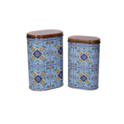 Scatola metallo mandala 1-2 azzurro ovale cm 13,4x8,6h20,3
