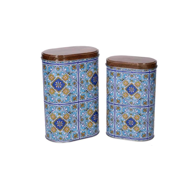 Scatola metallo mandala 1-2 azzurro ovale cm 13,4x8,6h20,3
