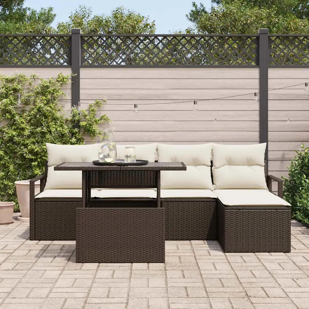 Set Divano da Giardino con cuscino 6 pcs Marrone e crema