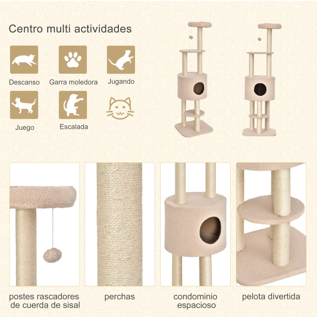 Tiragraffi per Gatti con Posti e Sisal ¨C zephmum ¨C Beige 148 cm