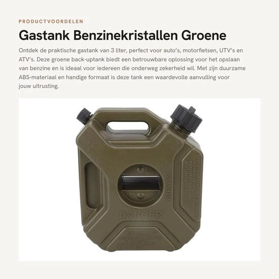 Serbatoio di carburante 3 litri - Idoneo per auto e motocicli - Avventura fuoristrada - Materiale ABS - Colore verde - Serbatoio di carburante