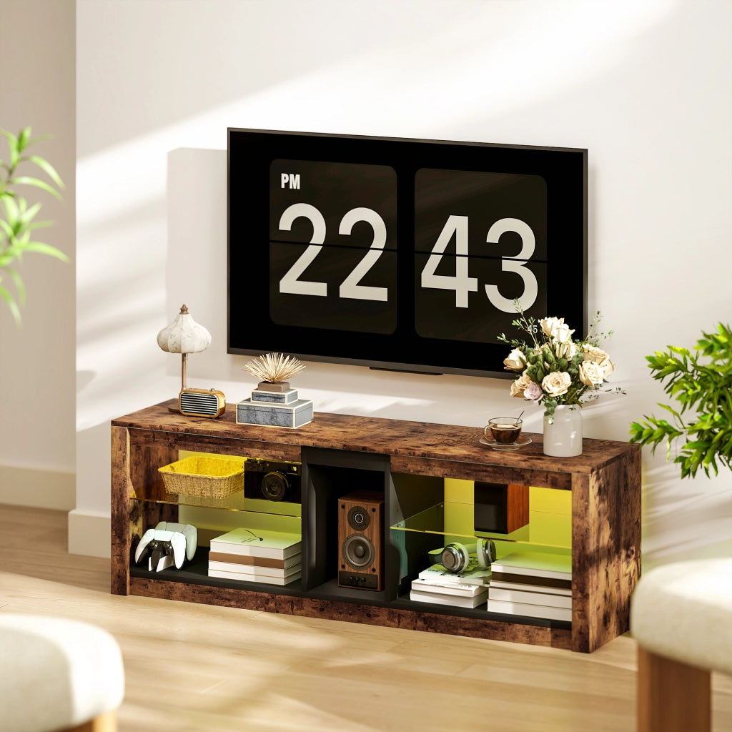 Mobile TV con luci LED e telecomando - Xylo - marrone 140x35x47cm