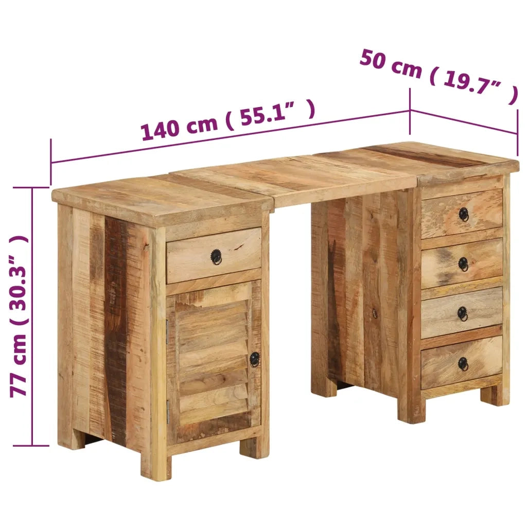 Scrivania a Colonna in Legno Massello di Mango 140x50x77 cm 338209