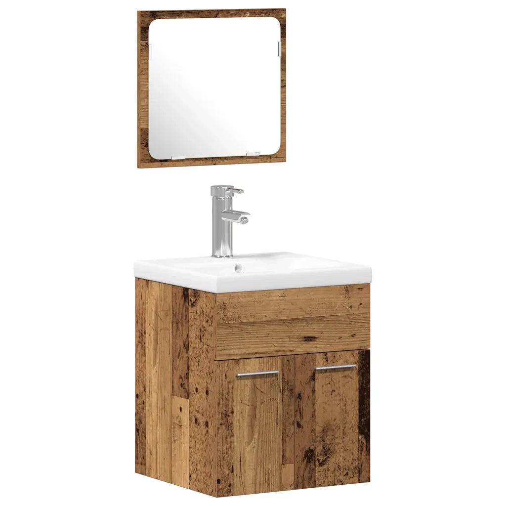 Set di mobili per il bagno con lo scaffale 4 pcs Legno vecchio 3332579