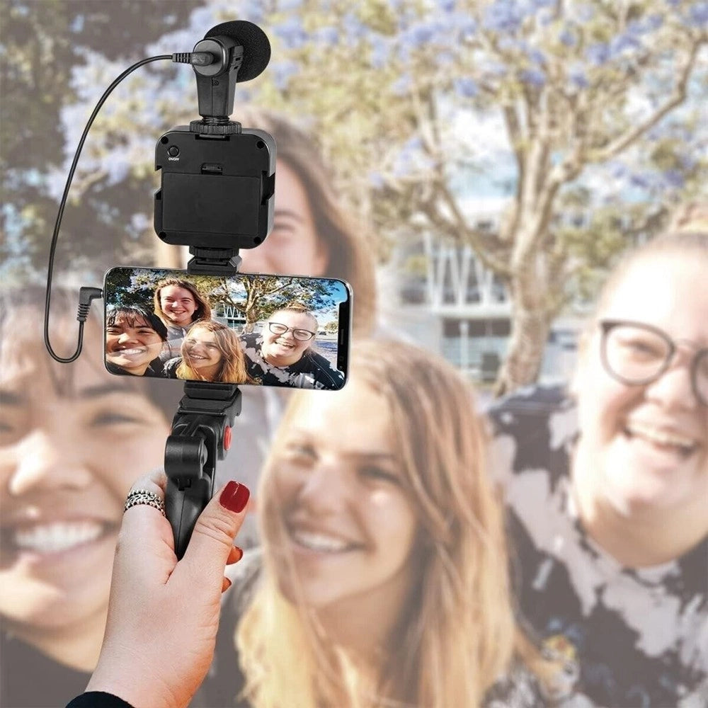 Trade Shop - Kit Vlogger Professionale 4in1 Universale Per Smartphone Con Microfono Luce Led -