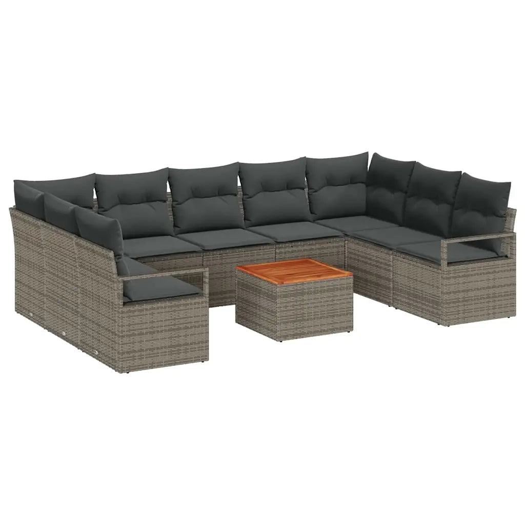 Set Divano da Giardino con cuscino 10 pcs Grigio polyrattan