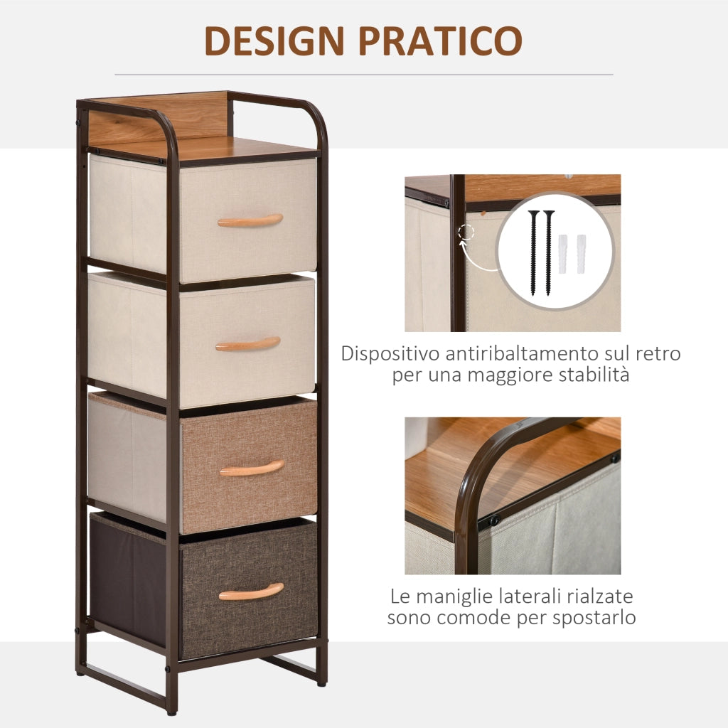 Cassettiera 4 Cassetti in Tessuto e Legno ¨C zephmum ¨C 31x29x99 cm Multicolore