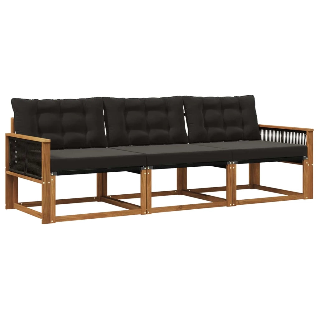 Set di divani da esterno con cuscino 3 pcs Naturale e Nero 3381216