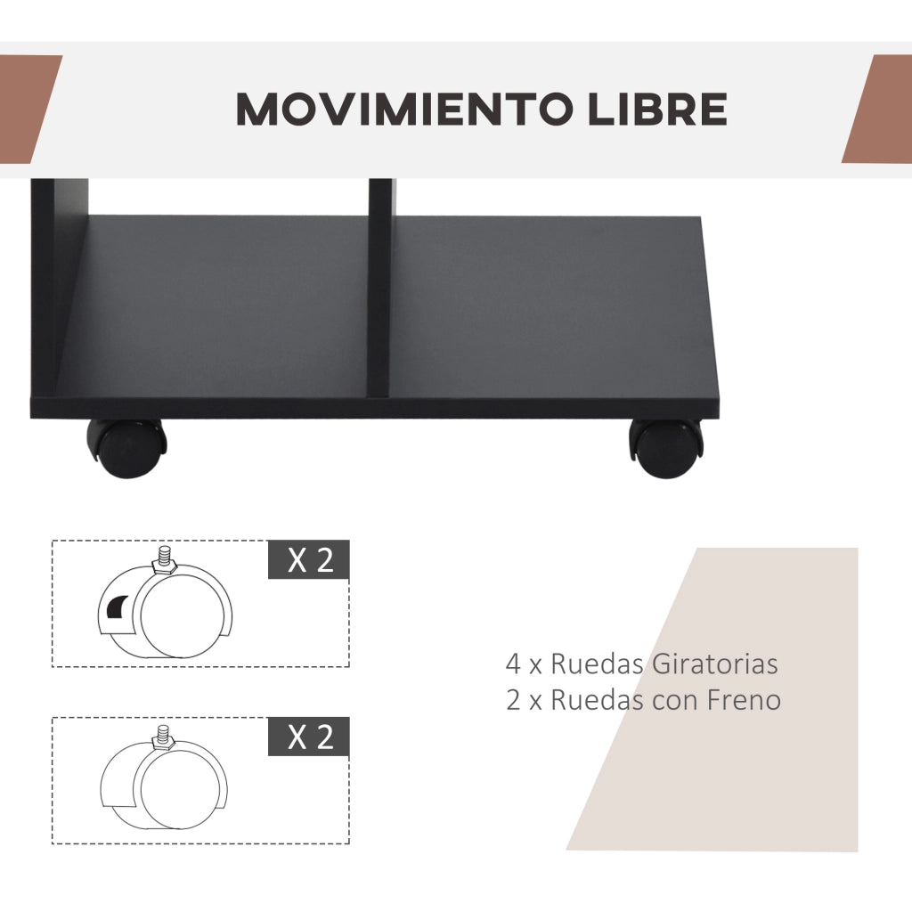 Tavolino con ruote e scaffali aperti ¨C Minimal ¨C Nero 45x35x58 cm