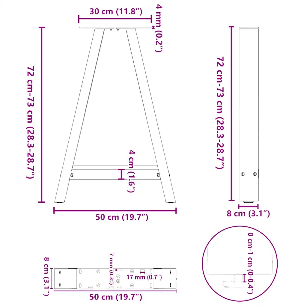 Gambe per tavolo da pranzo a forma di A 2 pz 50x(72-73) cm in acciaio 4012847