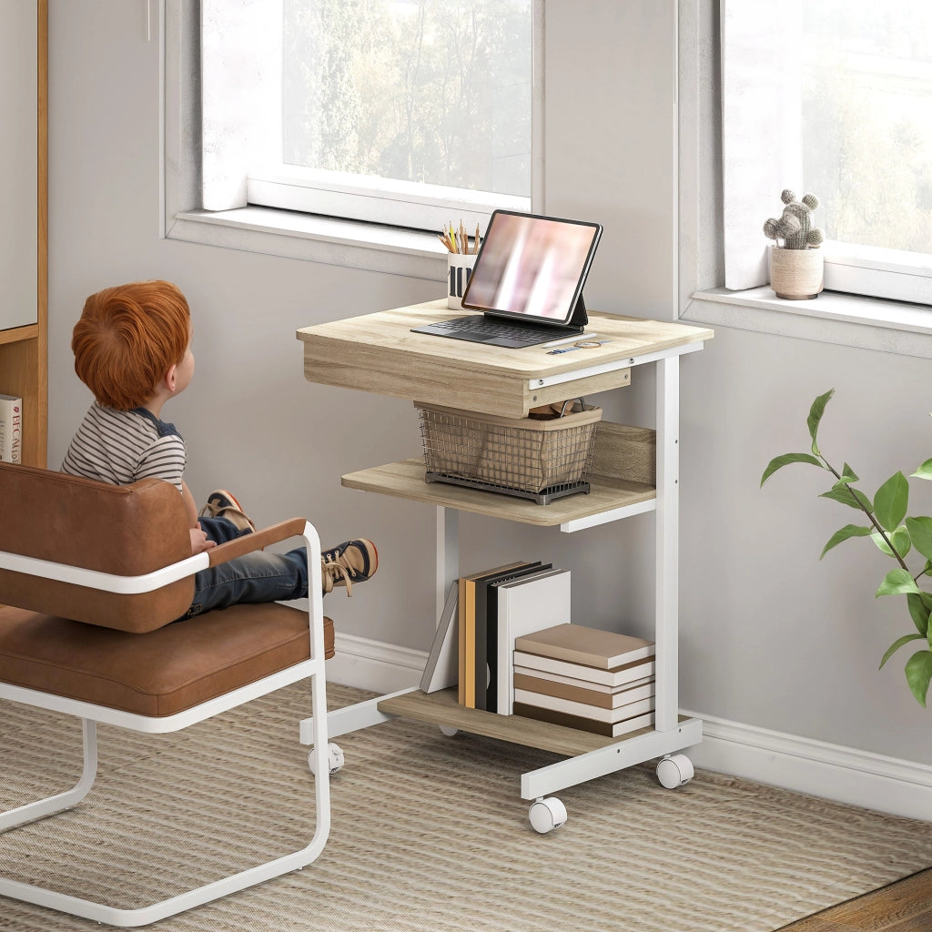 Scrivania con cassetto e ruote ¨C Minimal ¨C Rovere 56x51 cm