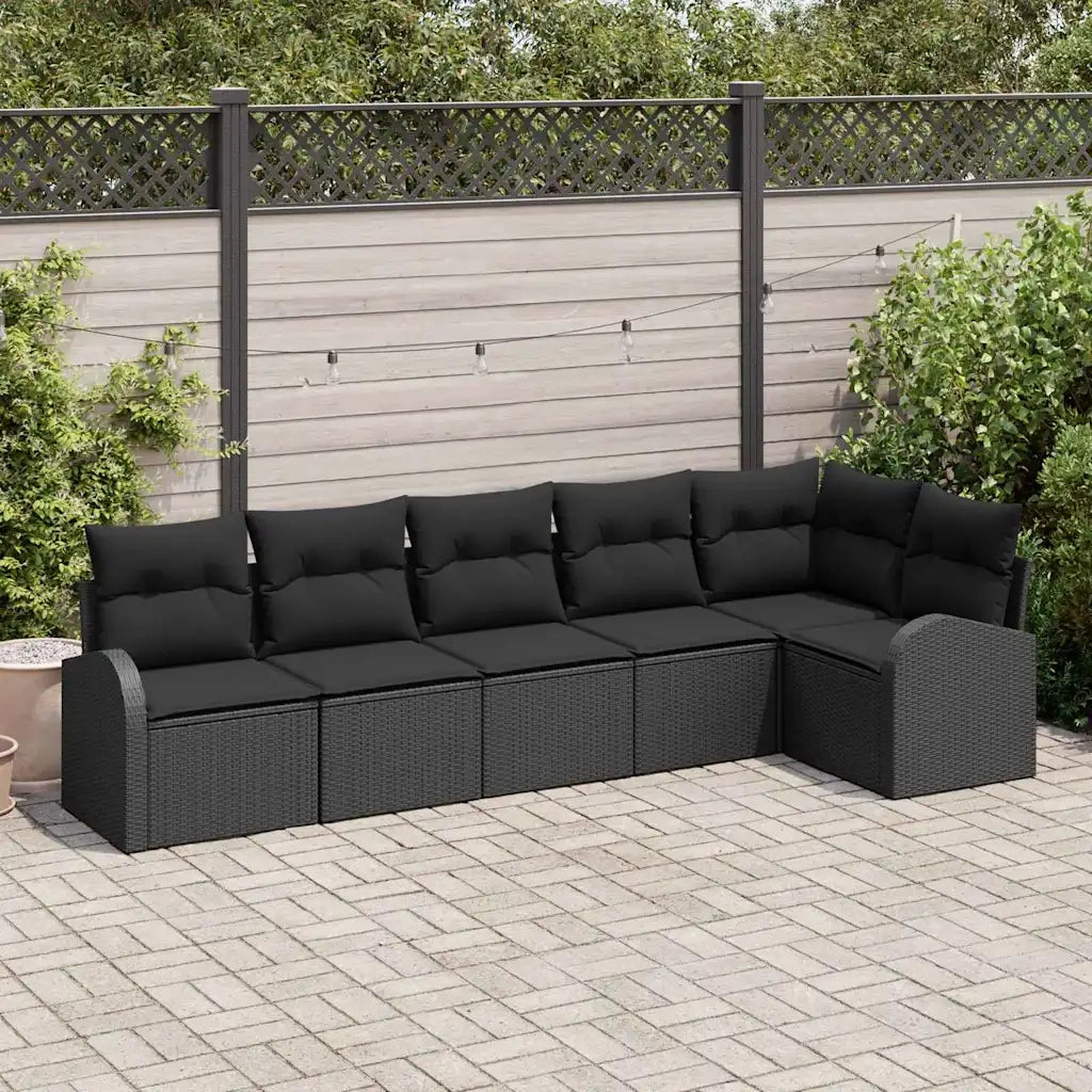 Set Divano da Giardino con cuscino 6 pcs Nero Poly Rattan 3346063
