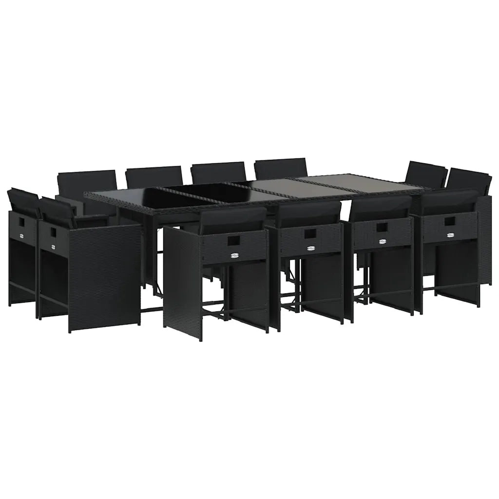 Set da Pranzo da Giardino 13pz con Cuscini Nero in Polyrattan 3211219