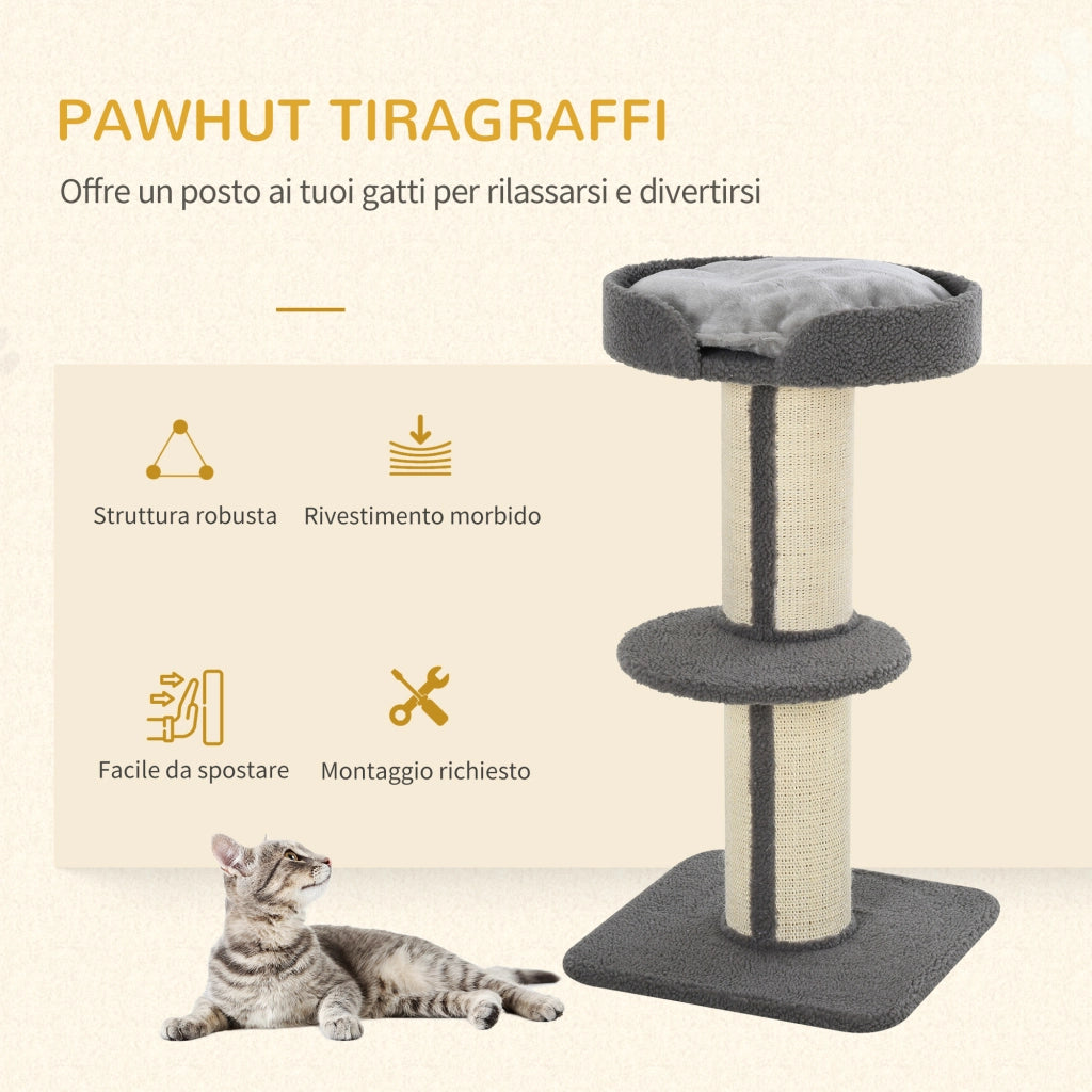 Albero Tiragraffi per Gatti con Cuccia e Cuscino ¨C Minimal ¨C Peluche e Corda Sisal