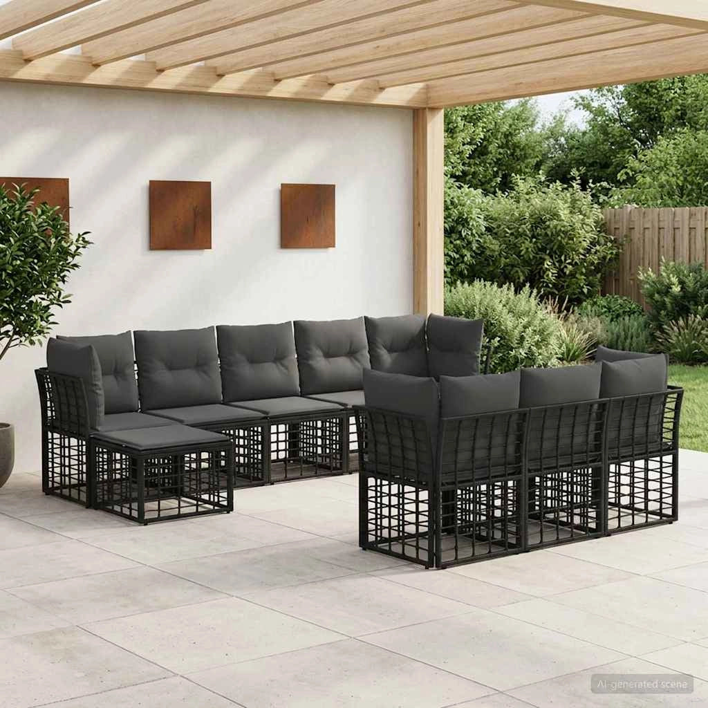 Set di divani da esterno Nero e Grigio scuro Poliestere 3437569
