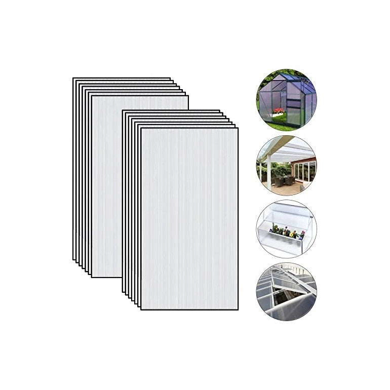 Set di 10 lastre policarbonato alveolare spessore 6 mm 122.5 x 23.5 cm Trasparente