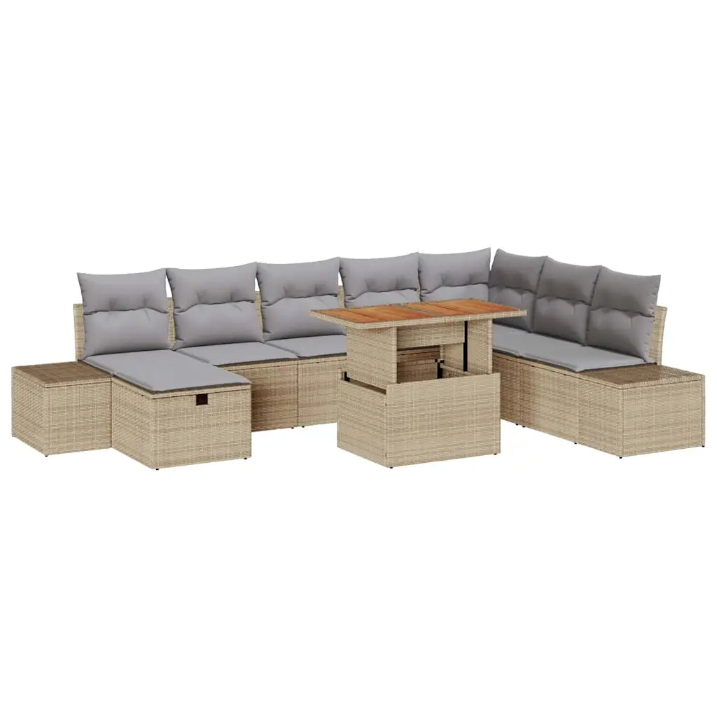 Set Divano da Giardino con cuscino 9 pcs Beige polyrattan