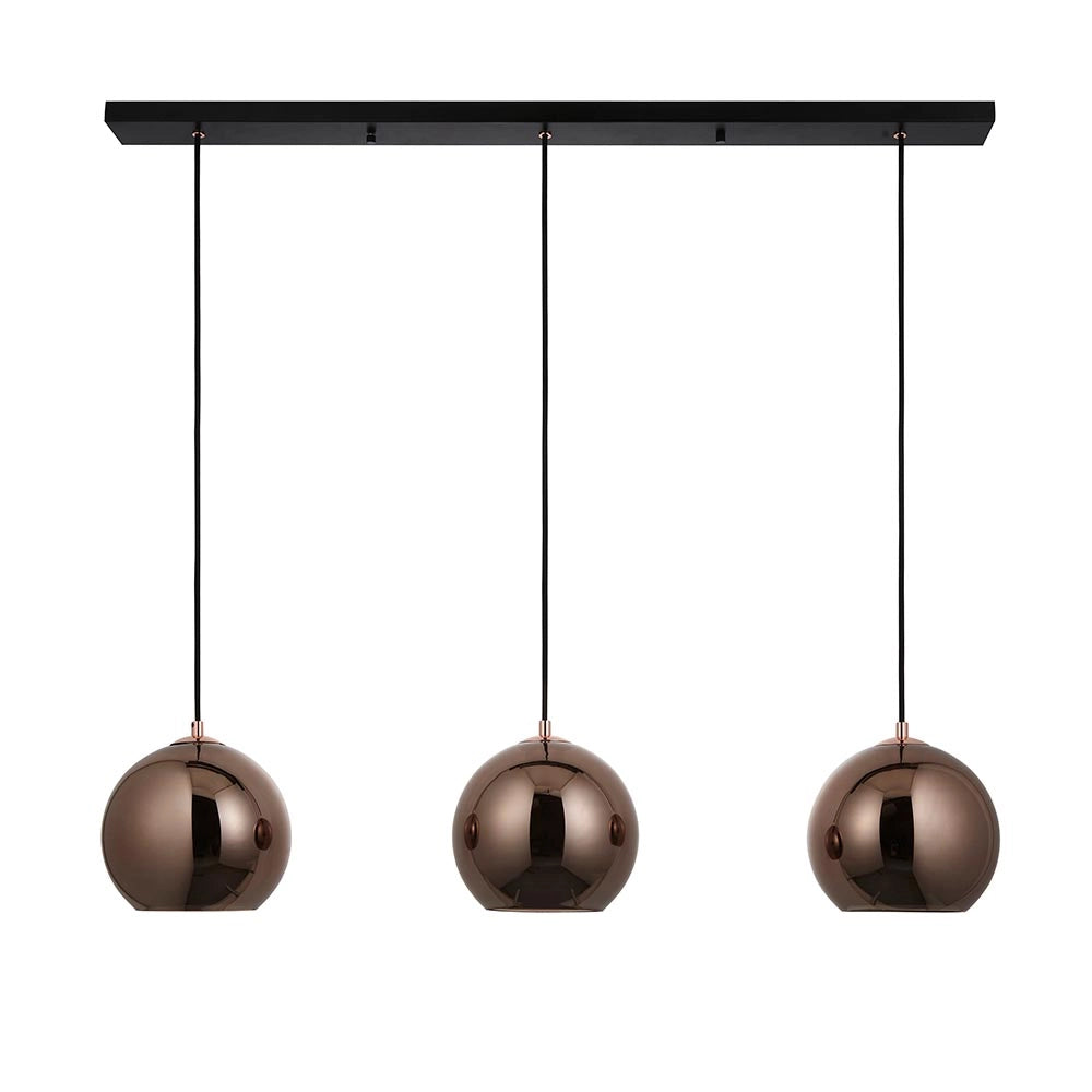 Lampada sospensione lineare rame vetro 3xE27 Endon Boli