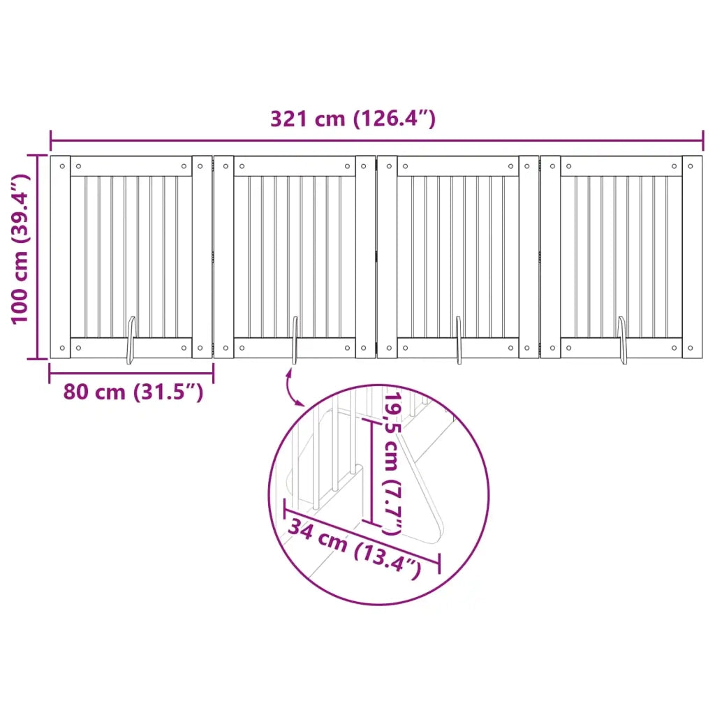 Cancello per cani pieghevole con supporti 4 pz 321 cm 892048