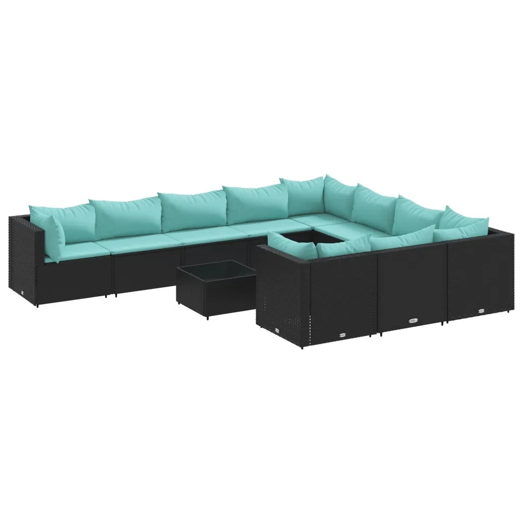 Set Divani da Giardino 11 pz con Cuscini in Polyrattan Nero