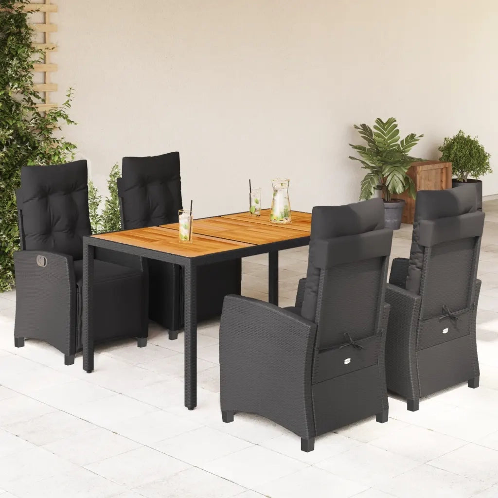 Set da Pranzo da Giardino 5 pz Nero con Cuscini in Polyrattan 3212908