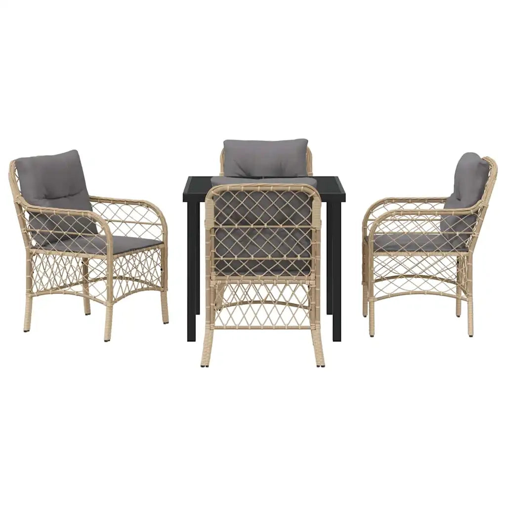 Set da Pranzo per Giardino con cuscino 5 pcs Beige polyrattan 3380233