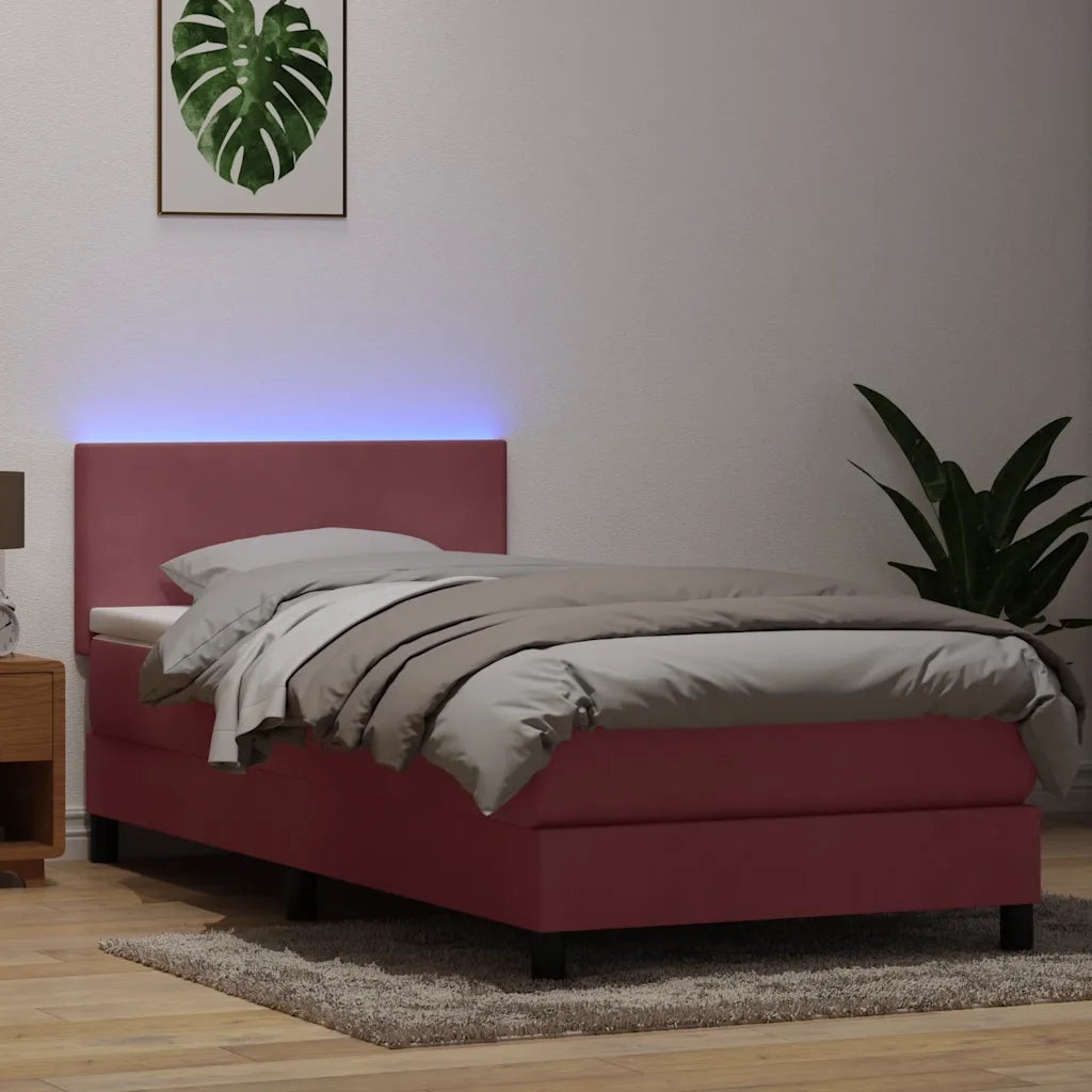 Letto a Molle con Materasso e LED Rosa 80x220 cm Velluto 3316718