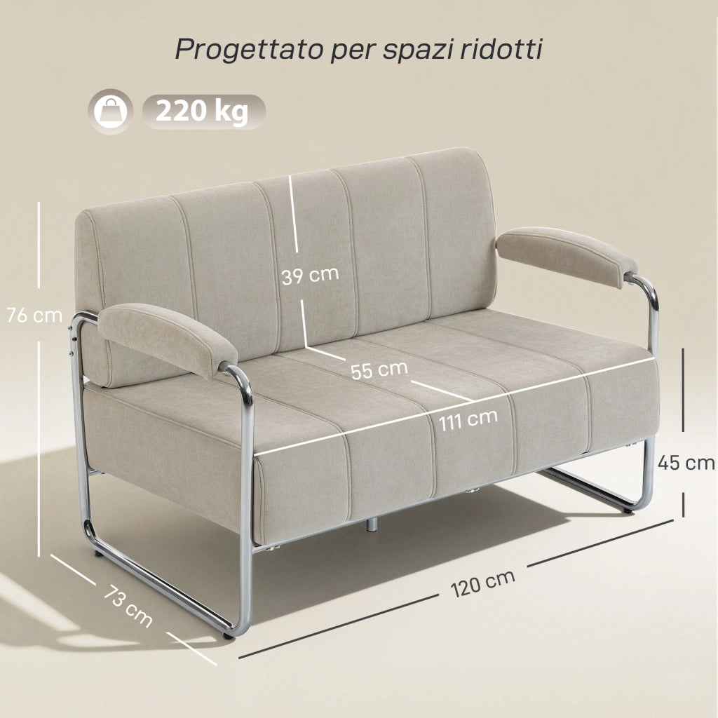 Divano 2 Posti Moderno Tessuto Beige ¨C Minimal ¨C 120x73x76 cm