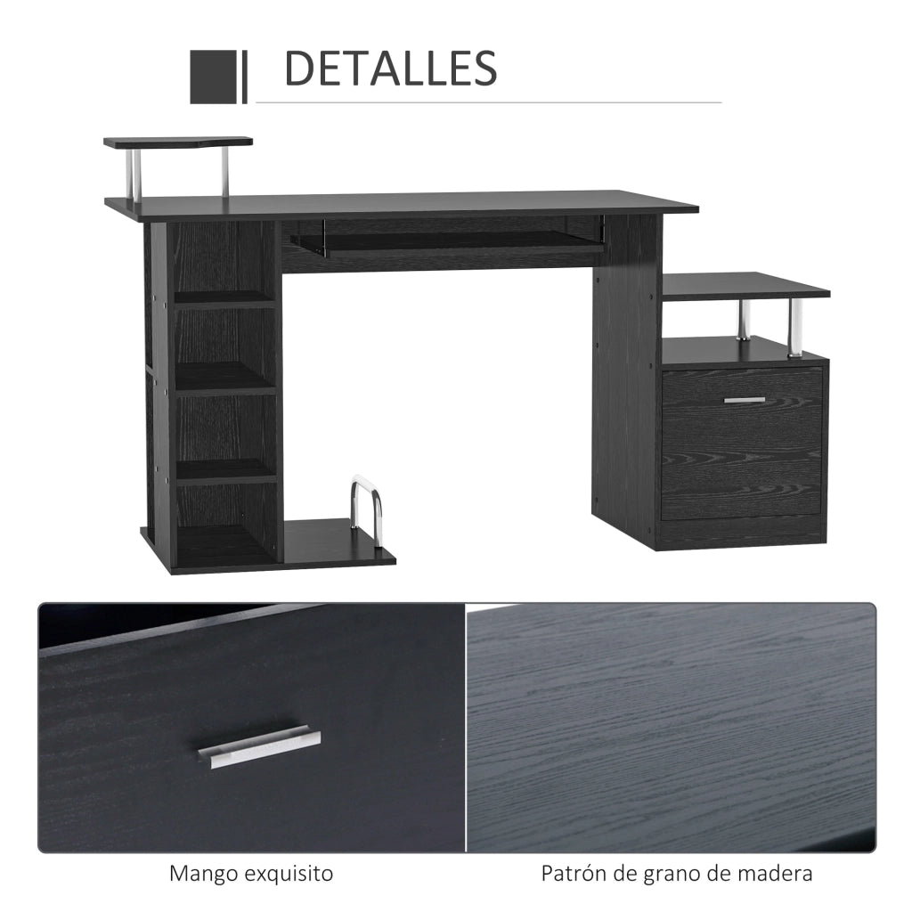 Scrivania da computer con 6 ripiani cassetto porta tastiera supporto monitor ¨C Xylo ¨C 152x60x88 cm nero