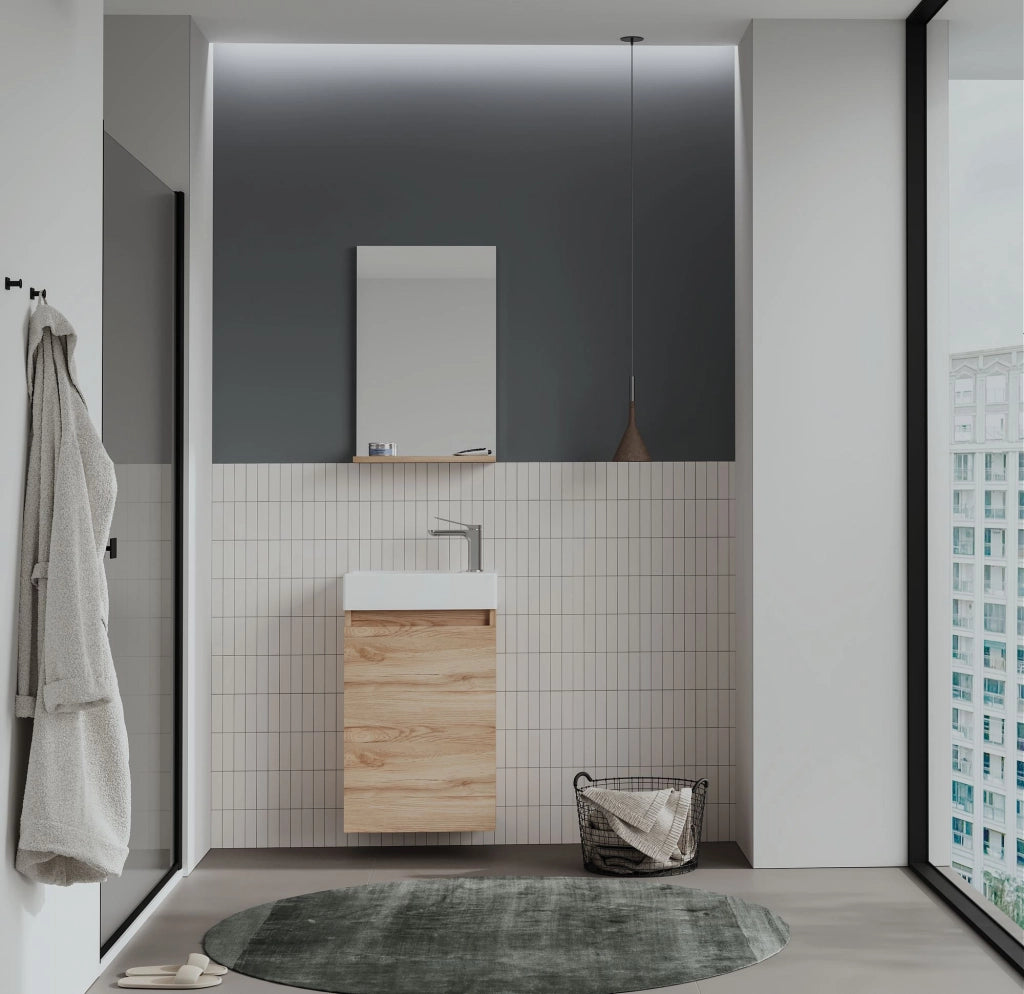 Set mobile lavabo con specchio (2 pezzi) "Conza 45" - 45 x 26 x 75 cm - Rovere