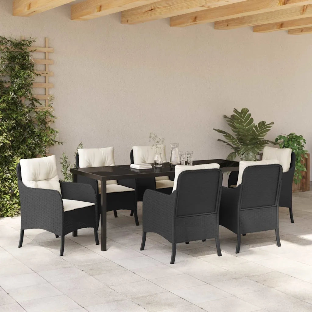 Set da Pranzo per Giardino con cuscino 7 pcs Nero polyrattan 3380146