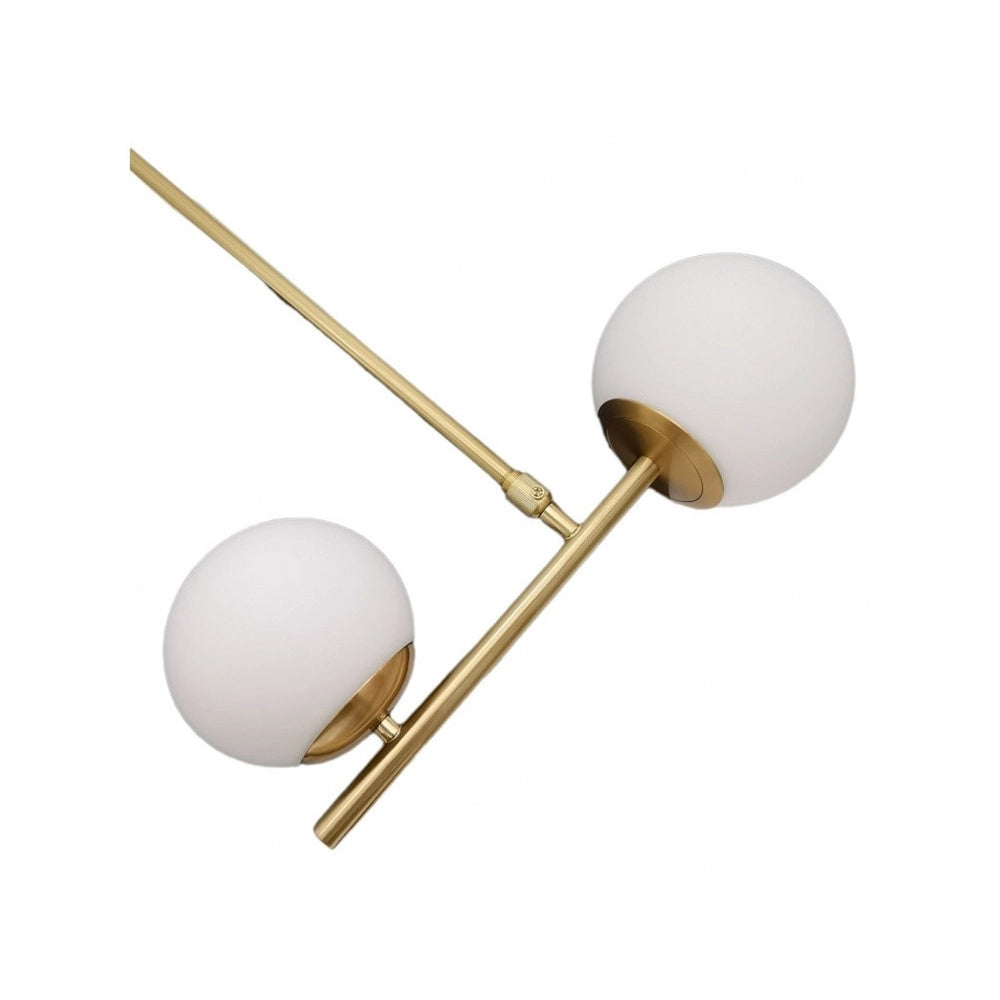 Trade Shop - Lampadario A Sospensione Oro Con 2 Sfere In Vetro Bianco Opaco Attacco G9 E27 33481 -