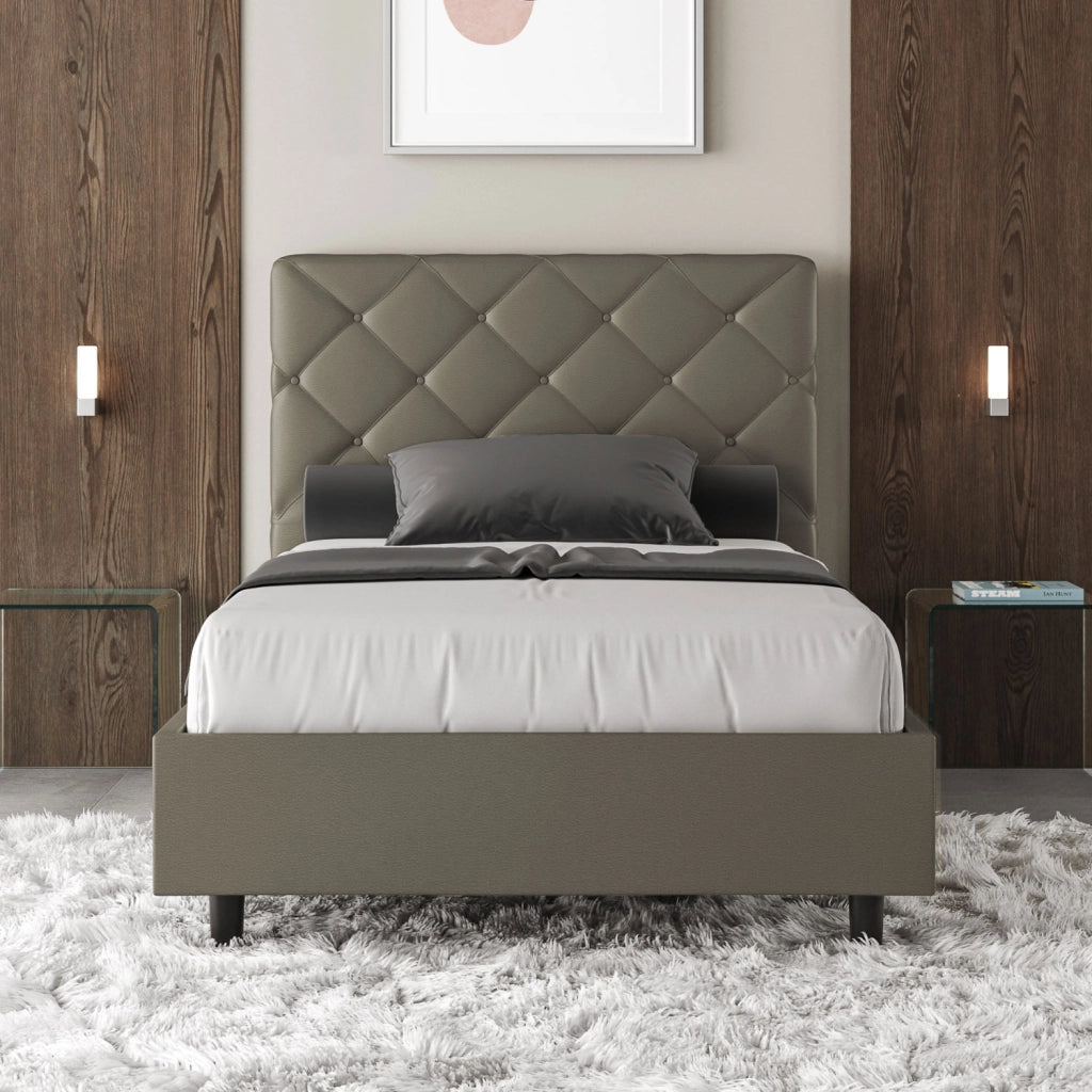 BS COM Letto una piazza e mezza con rete imbottito 120x210 similpelle cappuccino