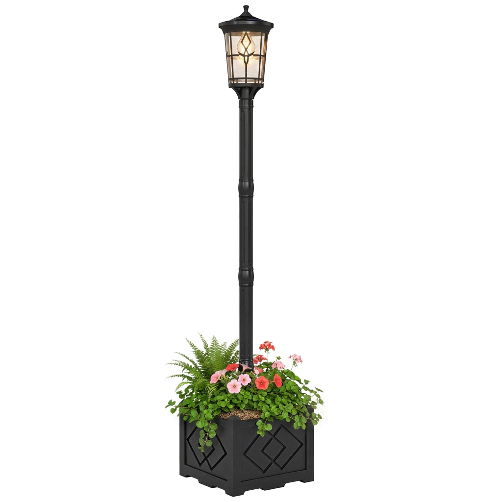 Lampada Solare da Giardino con Fioriera 2 Luci 100/50 lm IP44 Nero ¨C Minimal ¨C IP44