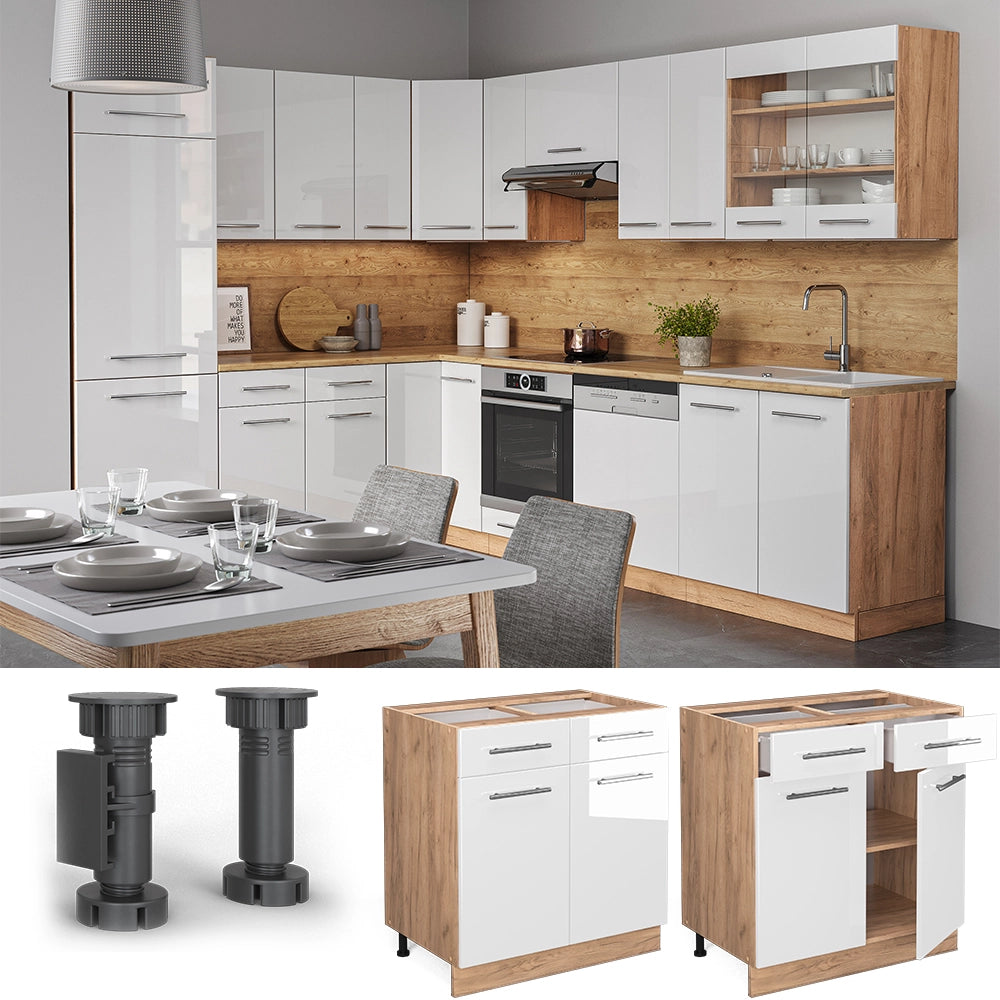 Mobiletto base per cucina Fame-Line Bianco lucido/Rovere dorato 80 cm, PL Rovere Vicco