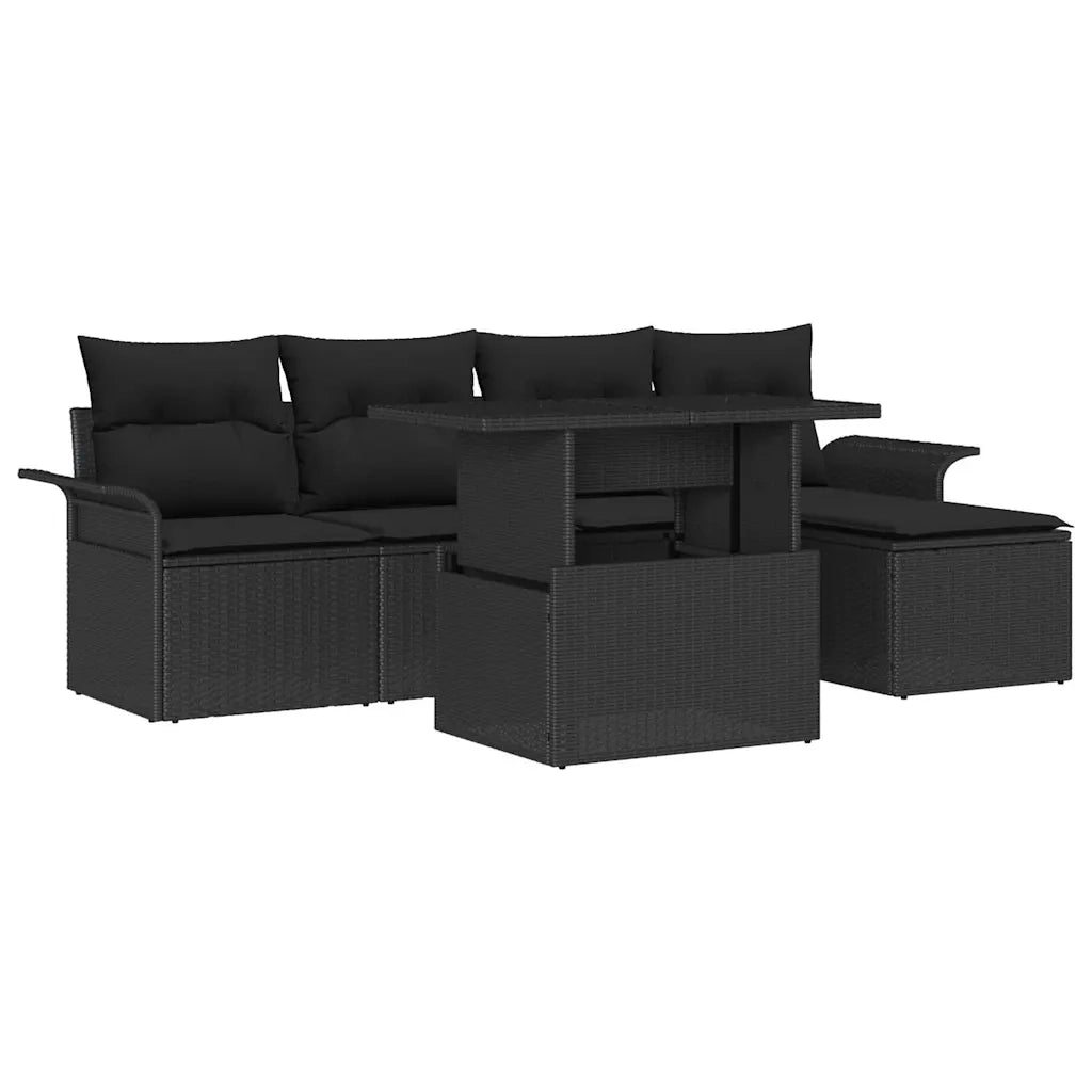 Set Divano da Giardino con cuscino 6 pcs Nero polyrattan