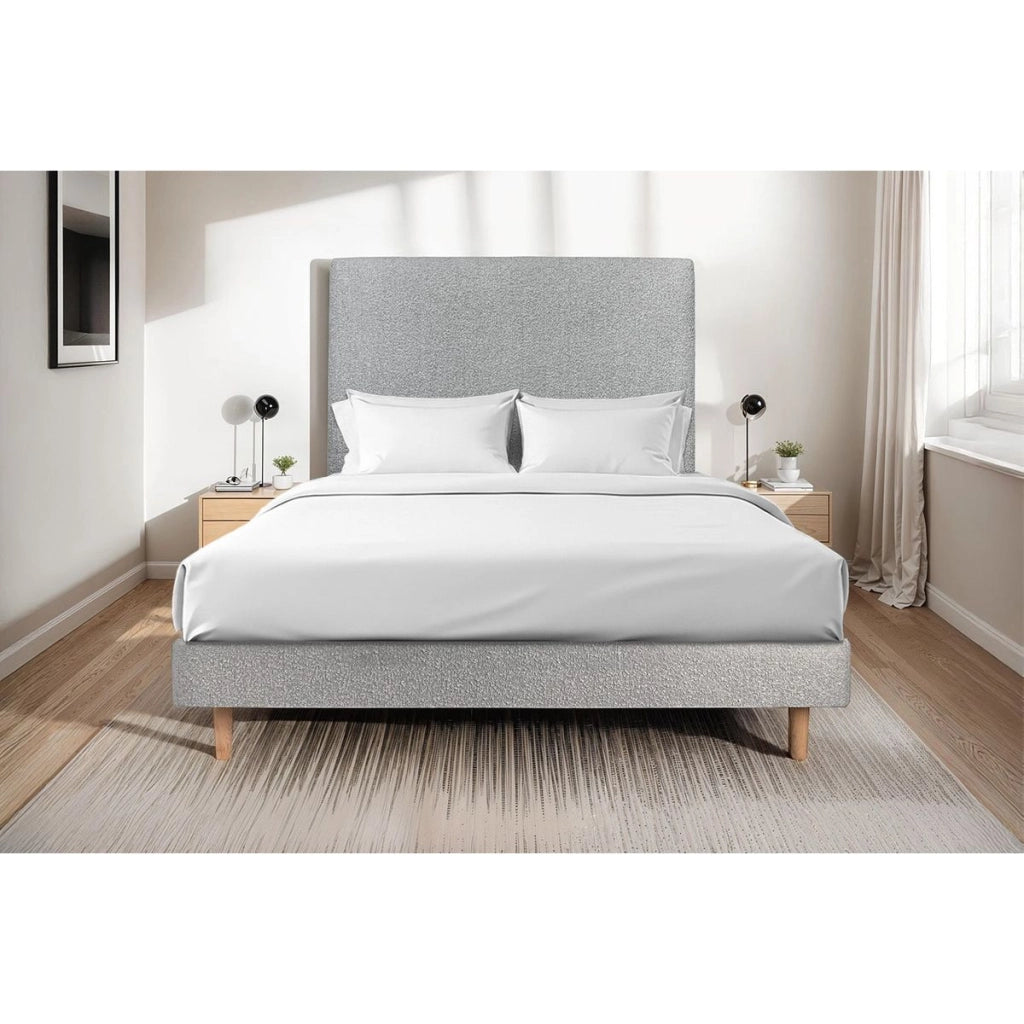 Letto 150x190 cm con testata imbottita - tessuto bouclé