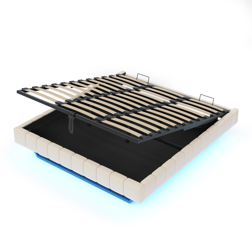 LETTO Imbottito Sospeso 180x200 cm Beige con LED e Contenitore
