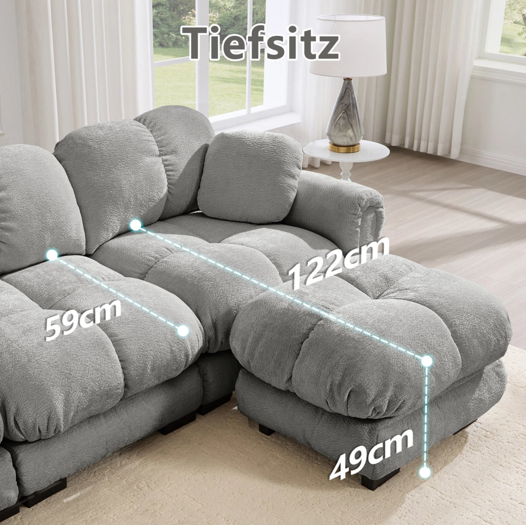 Divano modulare in chenille con cuscini trapuntati 190x86x90 cm; grigio chiaro
