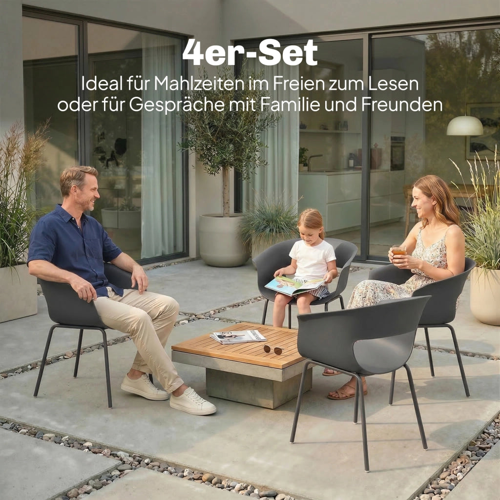 Set di sedie da giardino ¨C Minimal ¨C 4 pezzi ergonomiche con braccioli grigio scuro
