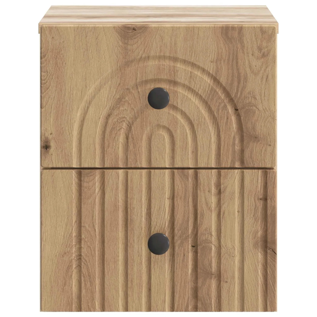 Set di 2 Comodini | Armadio da Notte | Mobiletto da notte a muro con cassetto Rovere Artigianale