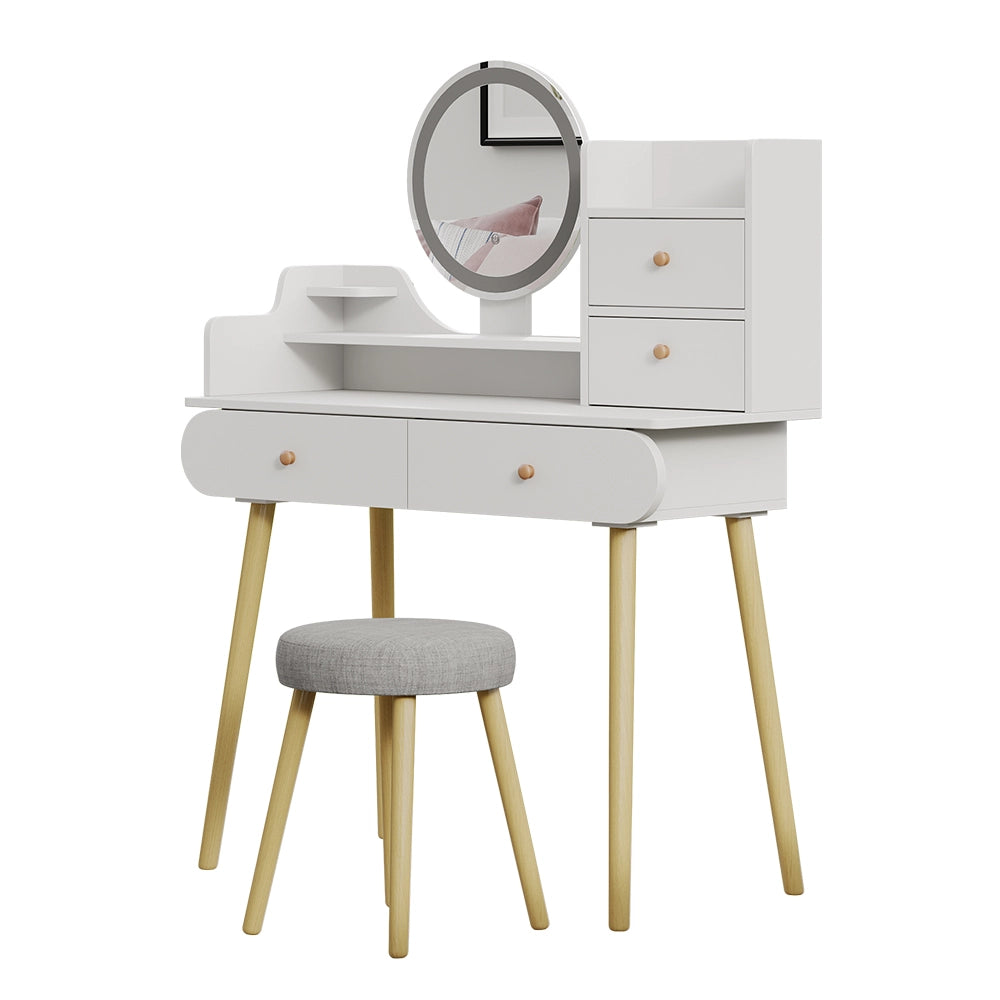 Vicco Tavolo da toeletta Bianco 100 cm con specchio LED e sgabello